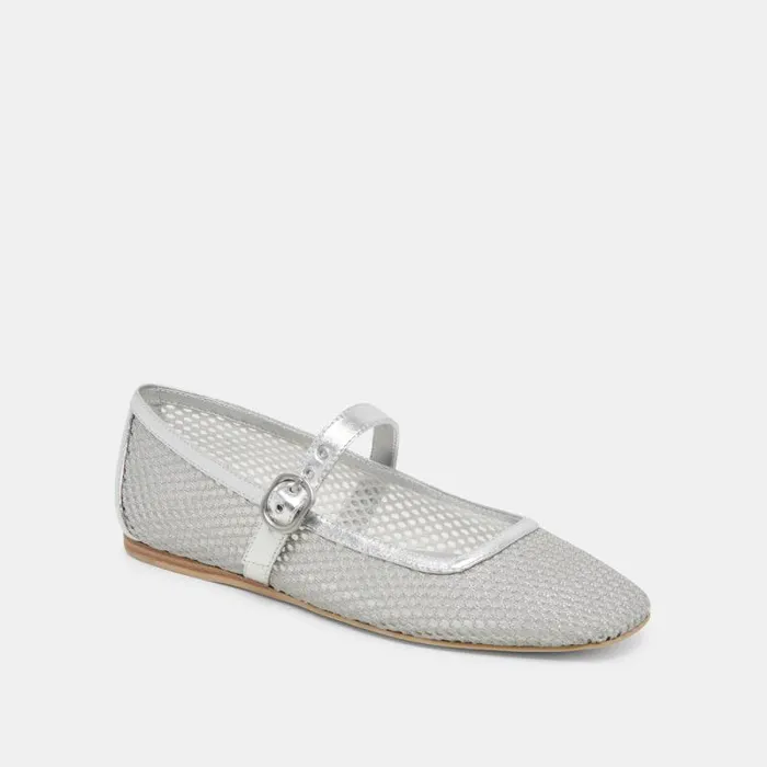 Dolce Vita Rodni Mesh Ballet Flats Silver Woven Mesh Women Flats and Loafers