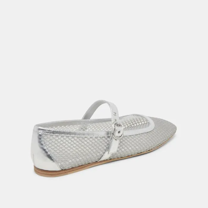 Dolce Vita Rodni Mesh Ballet Flats Silver Woven Mesh Women Flats and Loafers