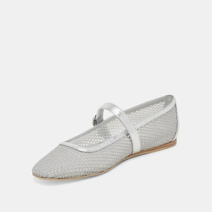 Dolce Vita Rodni Mesh Ballet Flats Silver Woven Mesh Women Flats and Loafers