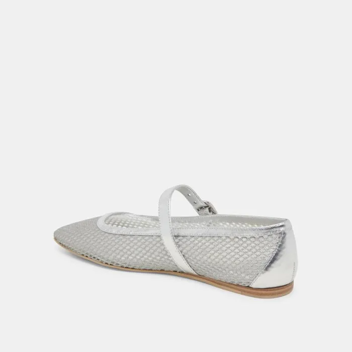 Dolce Vita Rodni Mesh Ballet Flats Silver Woven Mesh Women Flats and Loafers