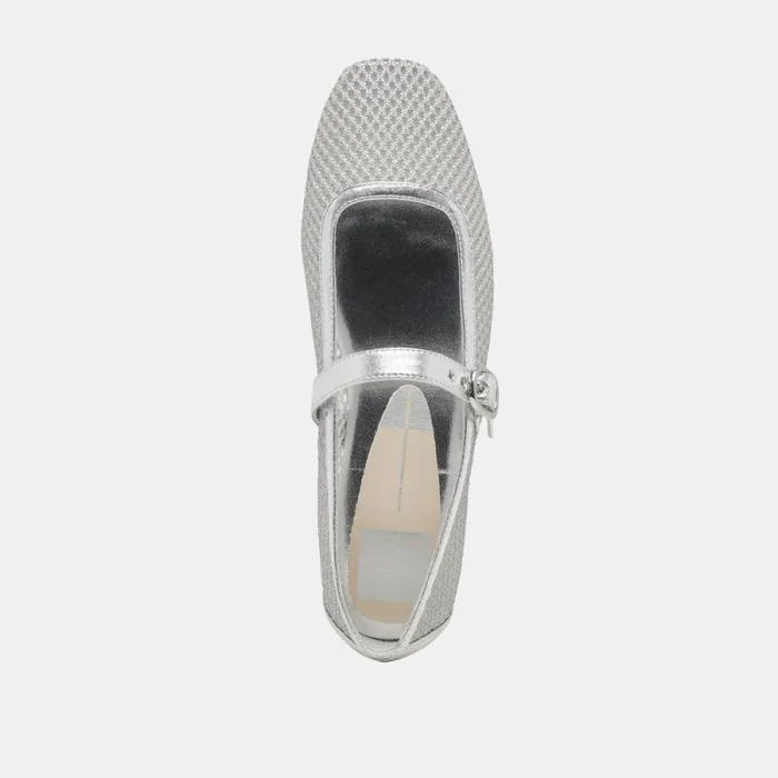 Dolce Vita Rodni Mesh Ballet Flats Silver Woven Mesh Women Flats and Loafers