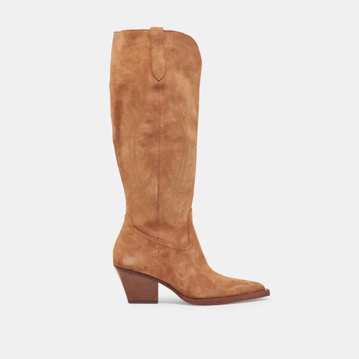 Dolce Vita Ryatt Extra Wide Calf Boots Pecan Suede Women Boots and Booties