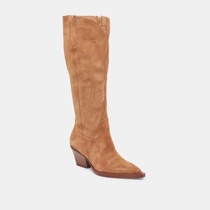 Dolce Vita Ryatt Extra Wide Calf Boots Pecan Suede Women Boots and Booties