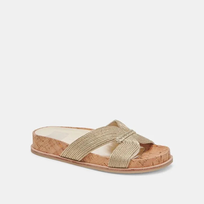 Dolce Vita Selda Wide Sandals Gold Raffia Women Sandals