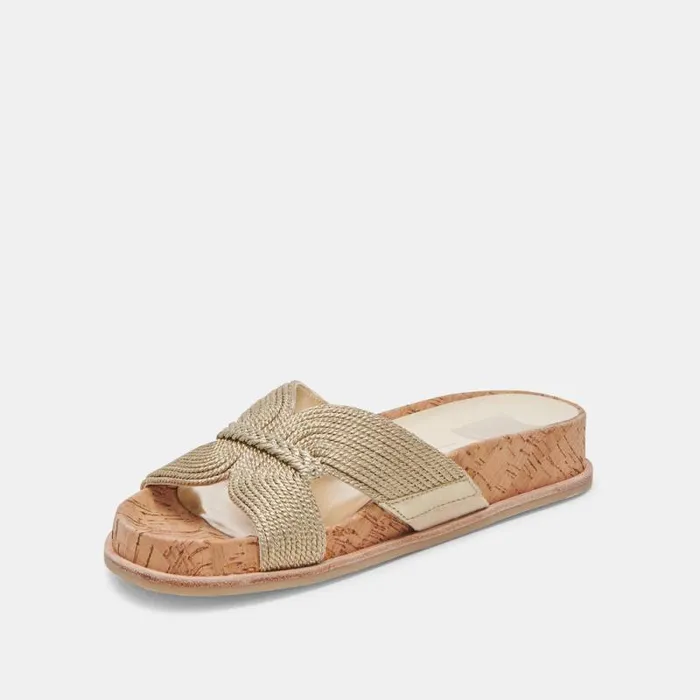 Dolce Vita Selda Wide Sandals Gold Raffia Women Sandals