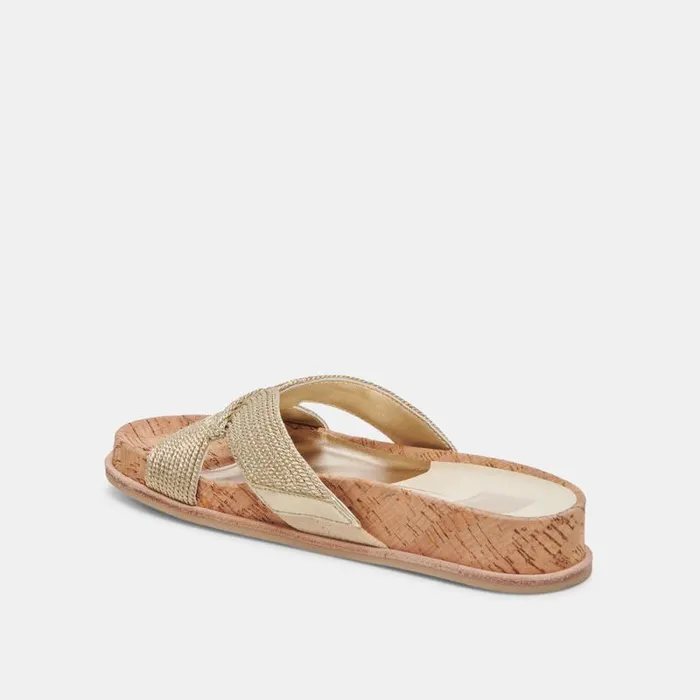 Dolce Vita Selda Wide Sandals Gold Raffia Women Sandals