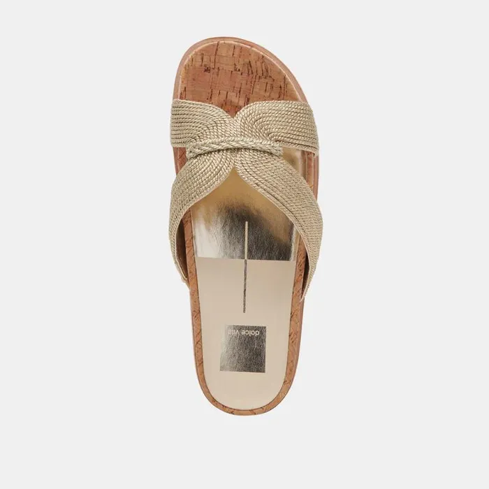 Dolce Vita Selda Wide Sandals Gold Raffia Women Sandals