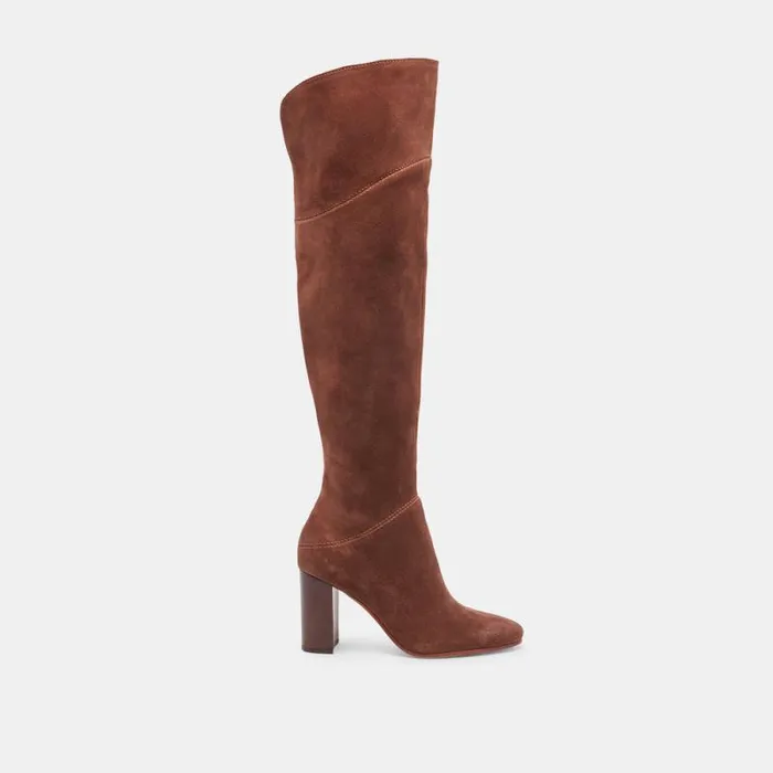 Dolce Vita Sury Wide Calf Boots Dark Saddle Suede Women Boots and Booties