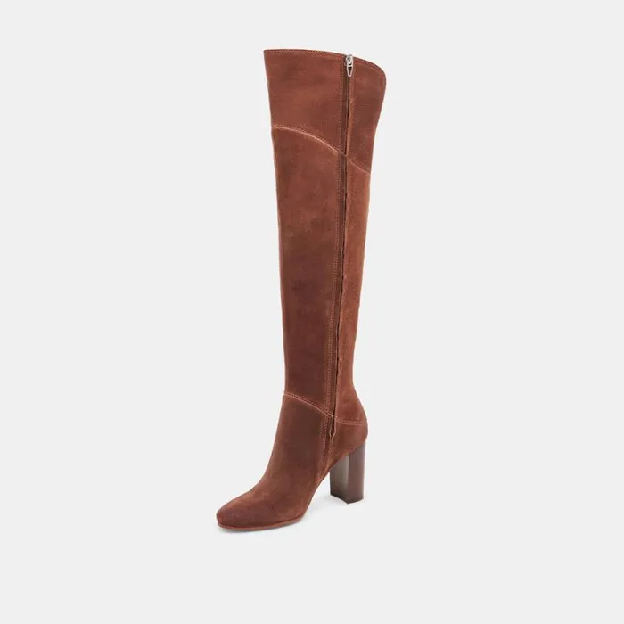 Dolce Vita Sury Wide Calf Boots Dark Saddle Suede Women Boots and Booties