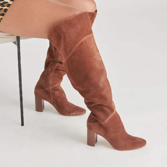 Dolce Vita Sury Wide Calf Boots Dark Saddle Suede Women Boots and Booties