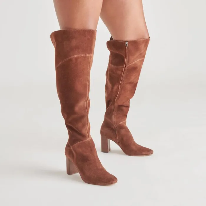 Dolce Vita Sury Wide Calf Boots Dark Saddle Suede Women Boots and Booties