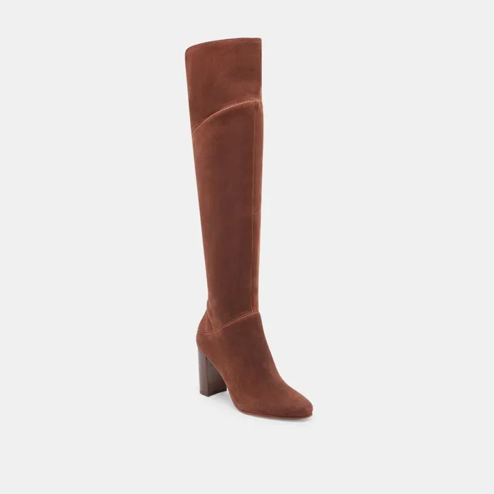 Dolce Vita Sury Wide Calf Boots Dark Saddle Suede Women Boots and Booties
