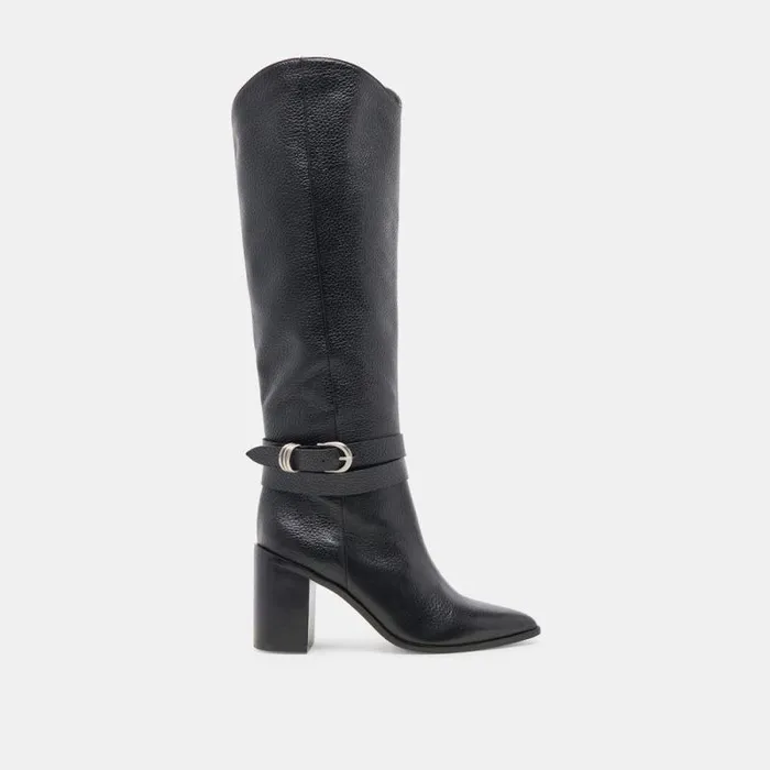 Dolce Vita Tyrone Wide Calf Boots Black Leather Women Boots and Booties