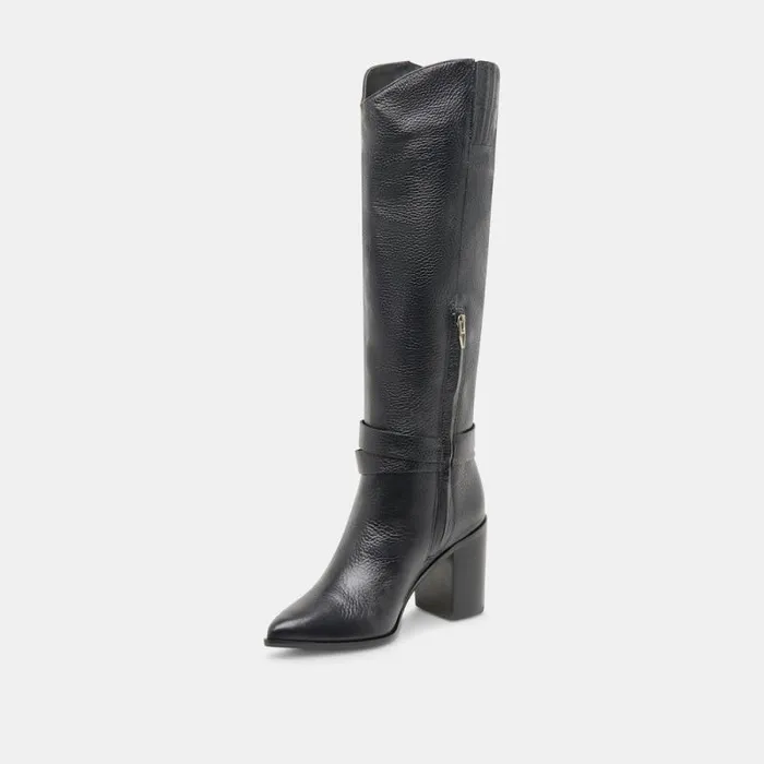 Dolce Vita Tyrone Wide Calf Boots Black Leather Women Boots and Booties