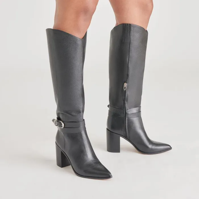 Dolce Vita Tyrone Wide Calf Boots Black Leather Women Boots and Booties