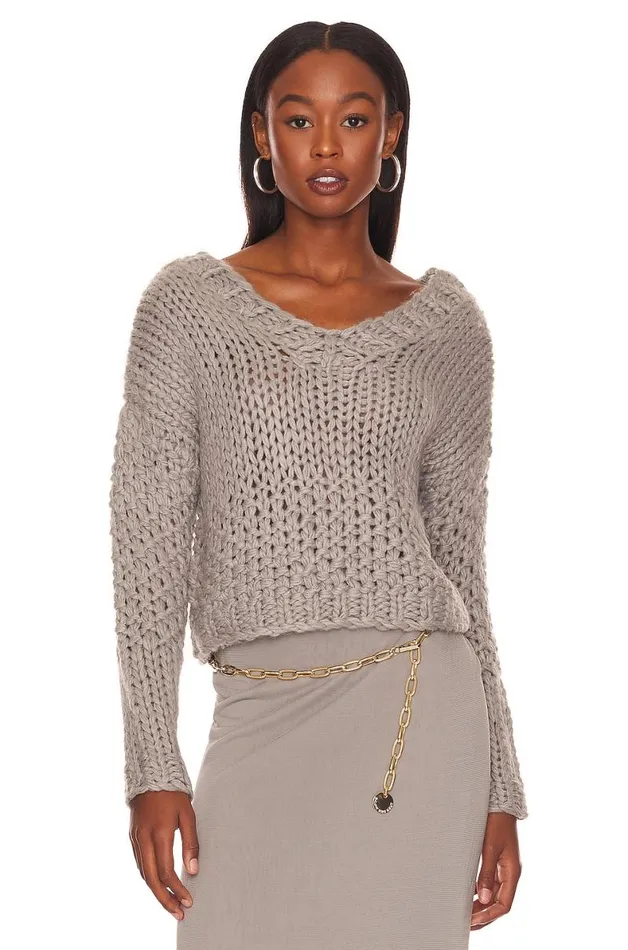Doxie Deep V Sweater Grey Women Lovers and Friends Sweaters and Knits