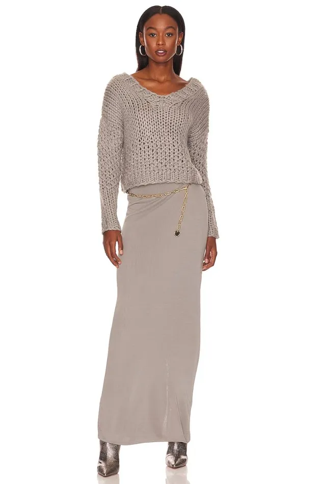 Doxie Deep V Sweater Grey Women Lovers and Friends Sweaters and Knits