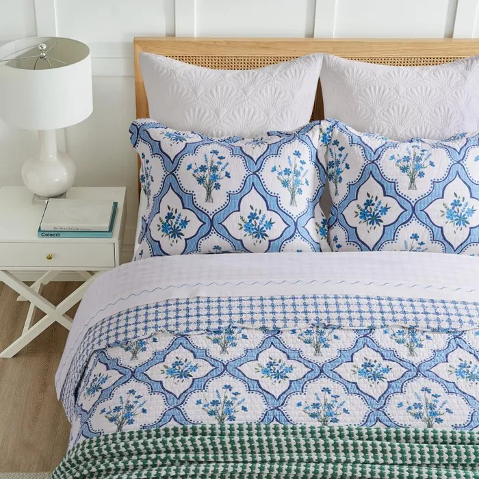 Draper James Bedding Women Teal Blooms Quilt Set