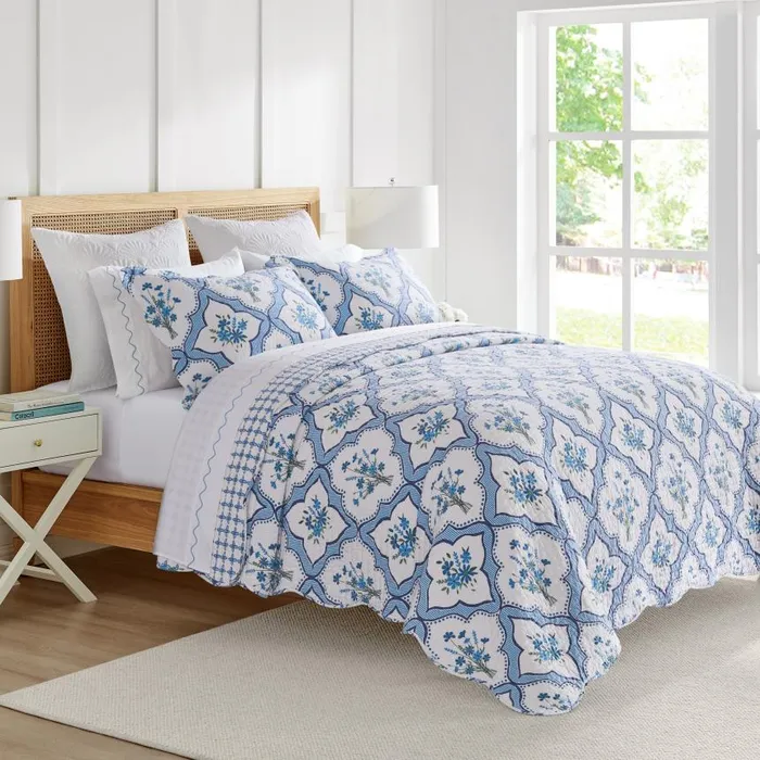 Draper James Bedding Women Teal Blooms Quilt Set