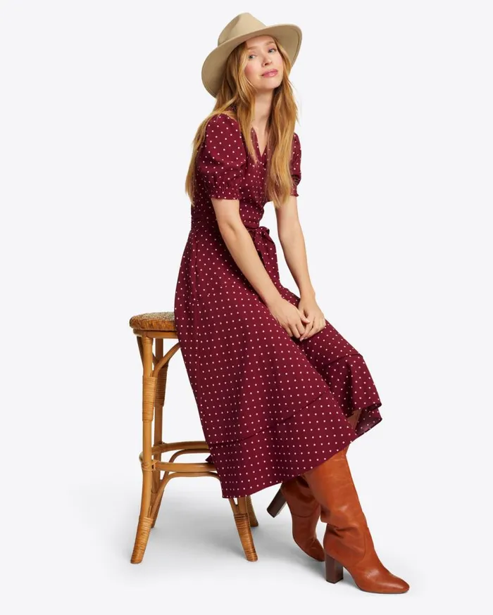 Draper James Extended Sizes Women Naomi Wrap Dress In Merlot Polka Dot