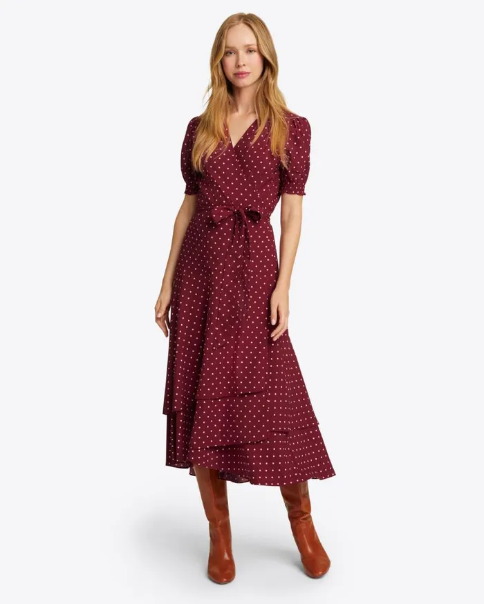 Draper James Extended Sizes Women Naomi Wrap Dress In Merlot Polka Dot