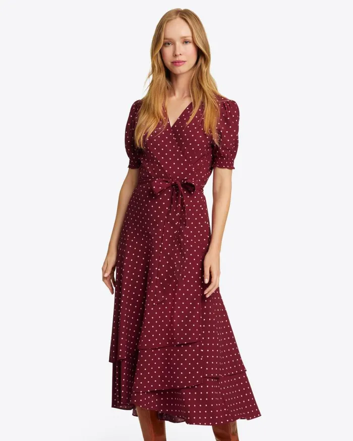 Draper James Extended Sizes Women Naomi Wrap Dress In Merlot Polka Dot