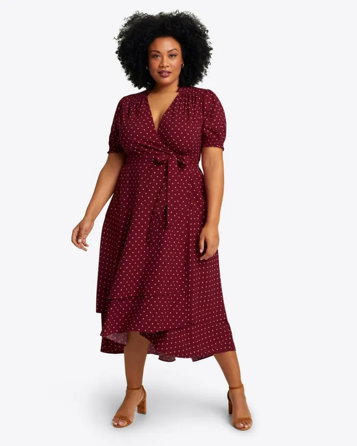 Draper James Extended Sizes Women Naomi Wrap Dress In Merlot Polka Dot