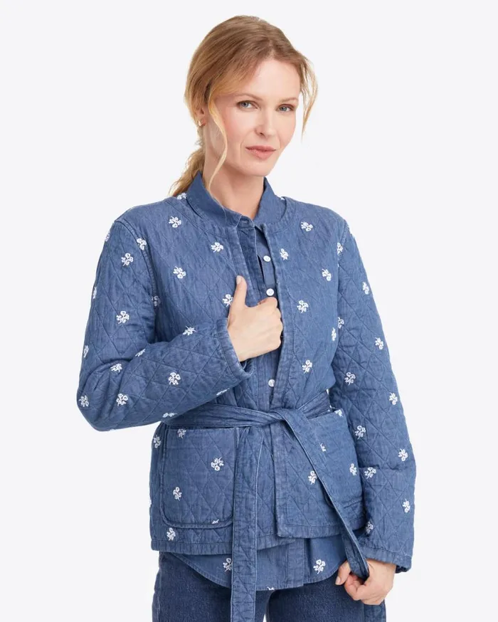 Draper James Jackets and Outerwear Women Reversible Belted Jacket In Embroidered Chambray Draper James Jackets and Outerwear Women Reversible Belted Jacket In Embroidered Chambray