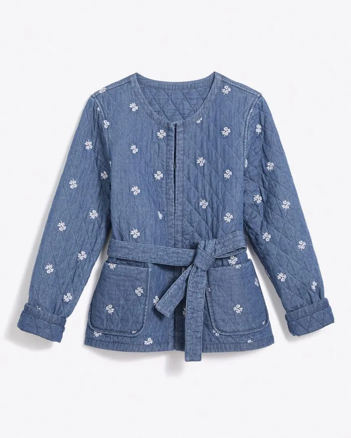 Draper James Jackets and Outerwear Women Reversible Belted Jacket In Embroidered Chambray