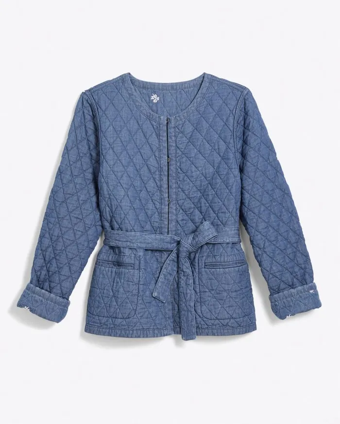 Draper James Jackets and Outerwear Women Reversible Belted Jacket In Embroidered Chambray