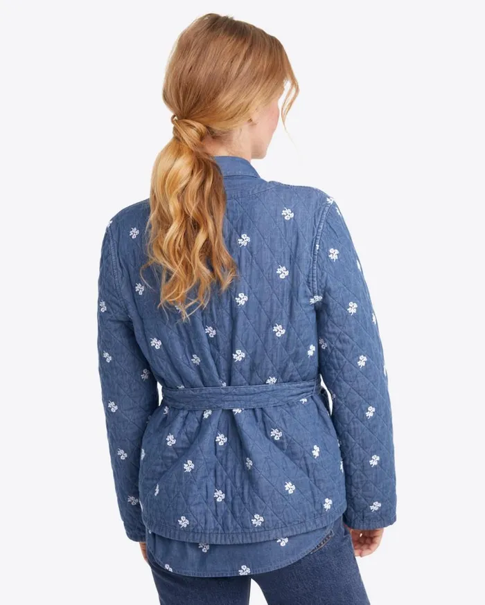 Draper James Jackets and Outerwear Women Reversible Belted Jacket In Embroidered Chambray