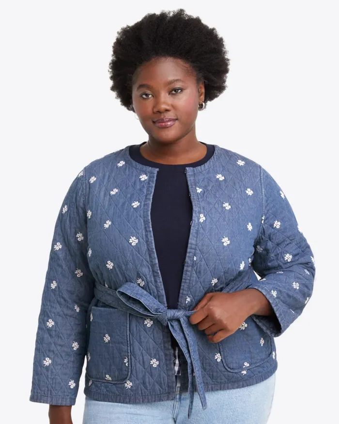 Draper James Jackets and Outerwear Women Reversible Belted Jacket In Embroidered Chambray
