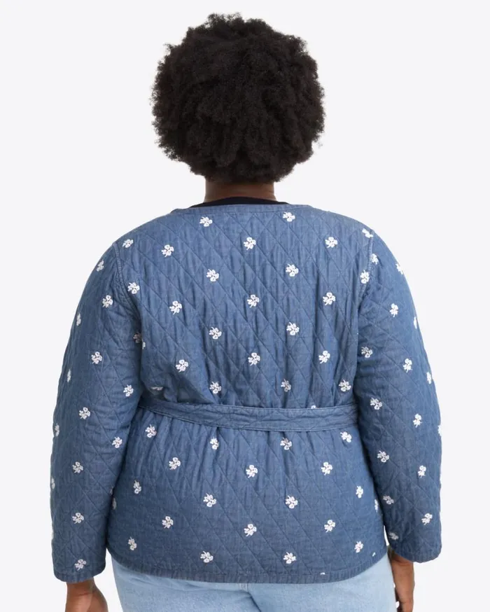 Draper James Jackets and Outerwear Women Reversible Belted Jacket In Embroidered Chambray