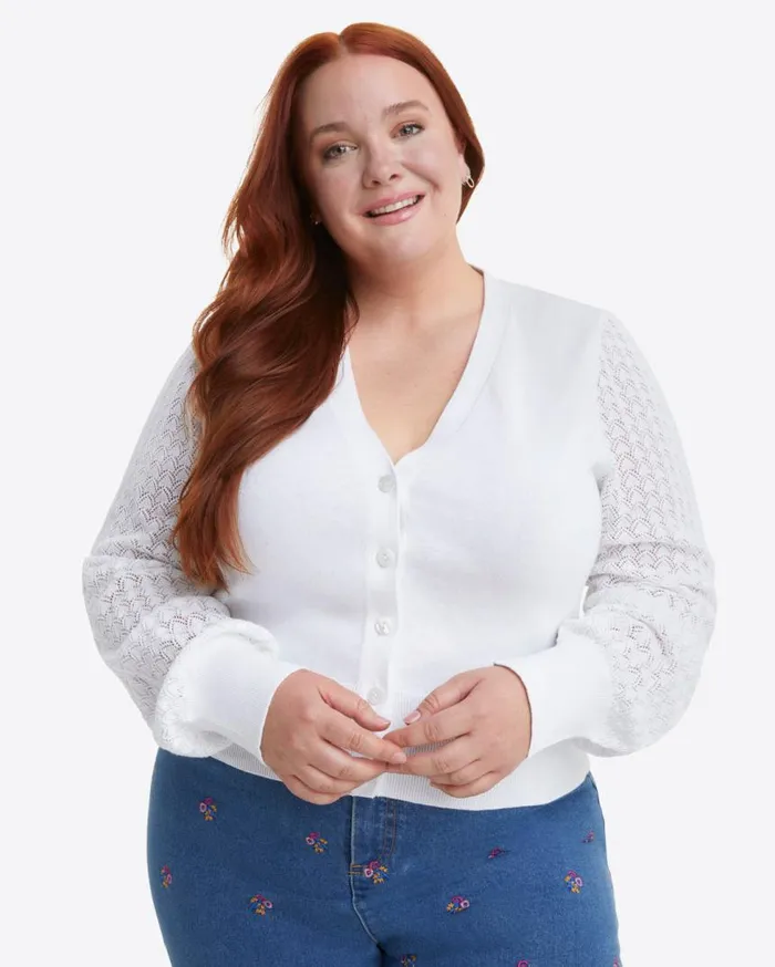 Draper James Tops Women Button Front Cardigan In White