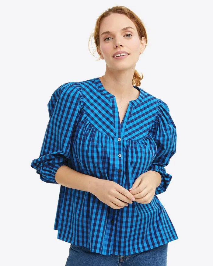 Draper James Tops Women ButtonFront Top In Blue Gingham