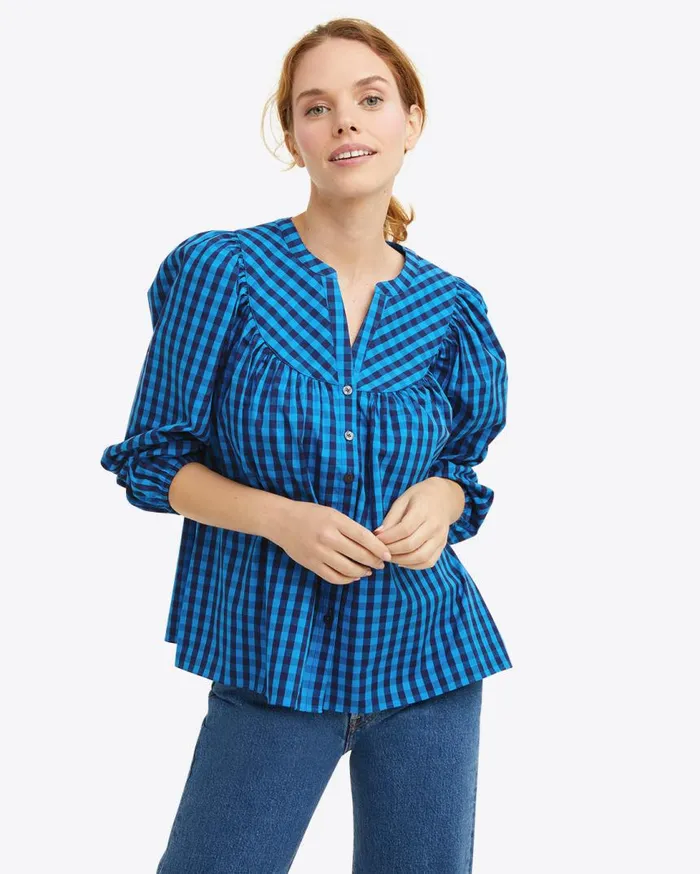 Draper James Tops Women ButtonFront Top In Blue Gingham
