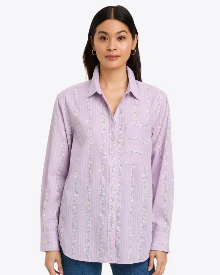Draper James Tops Women Lynn Long Sleeve Top In Embroidered Cotton Dobby