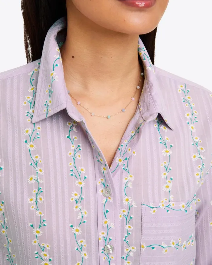Draper James Tops Women Lynn Long Sleeve Top In Embroidered Cotton Dobby