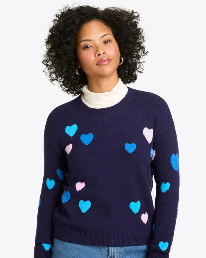 Draper James Tops Women Multi Heart Crewneck Sweater