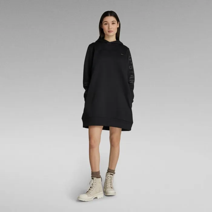 Dresses Women GStar RAW Multi Graphic Loose Hooded Sweater Dress Dark Black