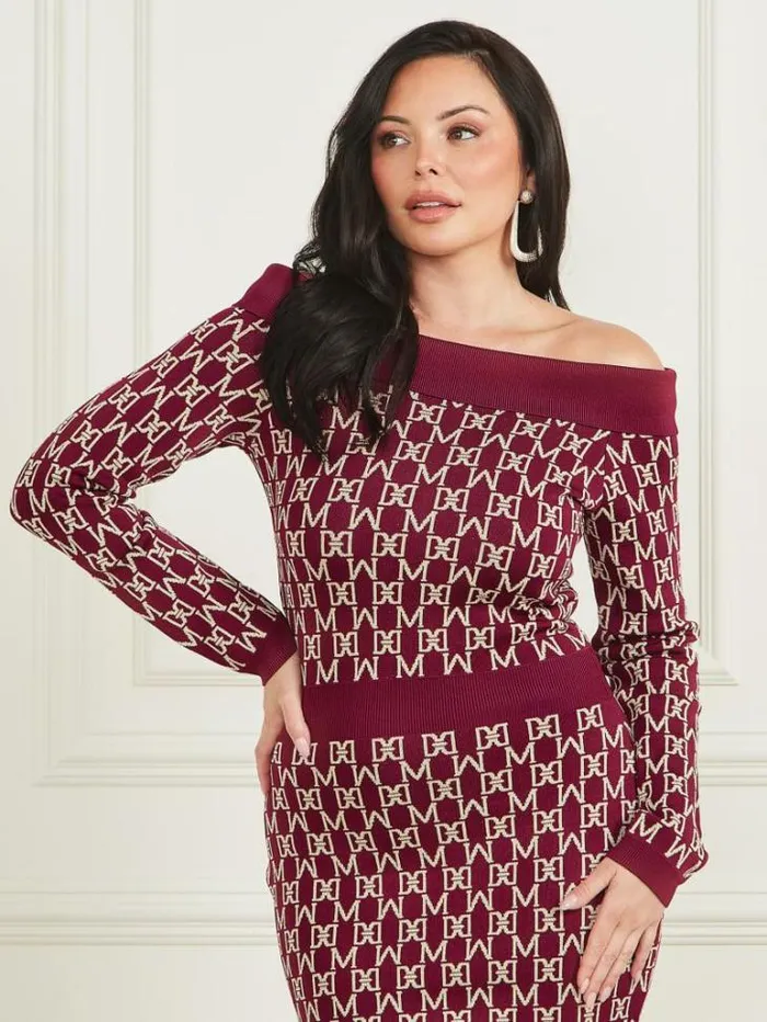 Dresses Women Marciano Angelina OfftheShoulder Dress M Allover Jacquard Vinega