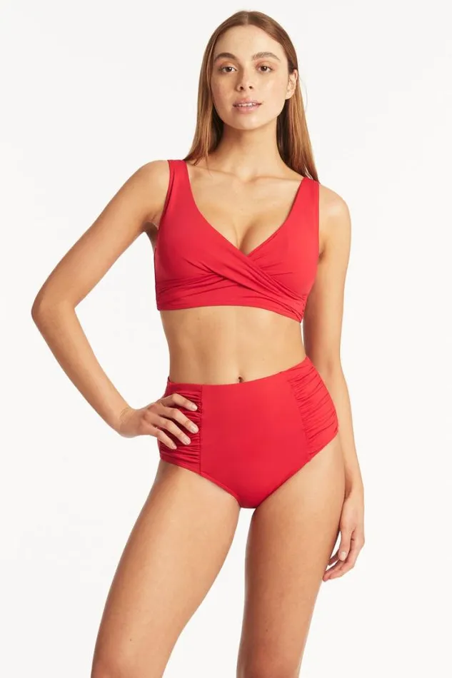 Eco Essentials High Waist Gathered Side Pant Eco Essentials Red Women Sea Level Bottoms