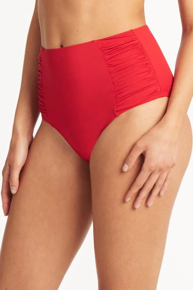 Eco Essentials High Waist Gathered Side Pant Eco Essentials Red Women Sea Level Bottoms