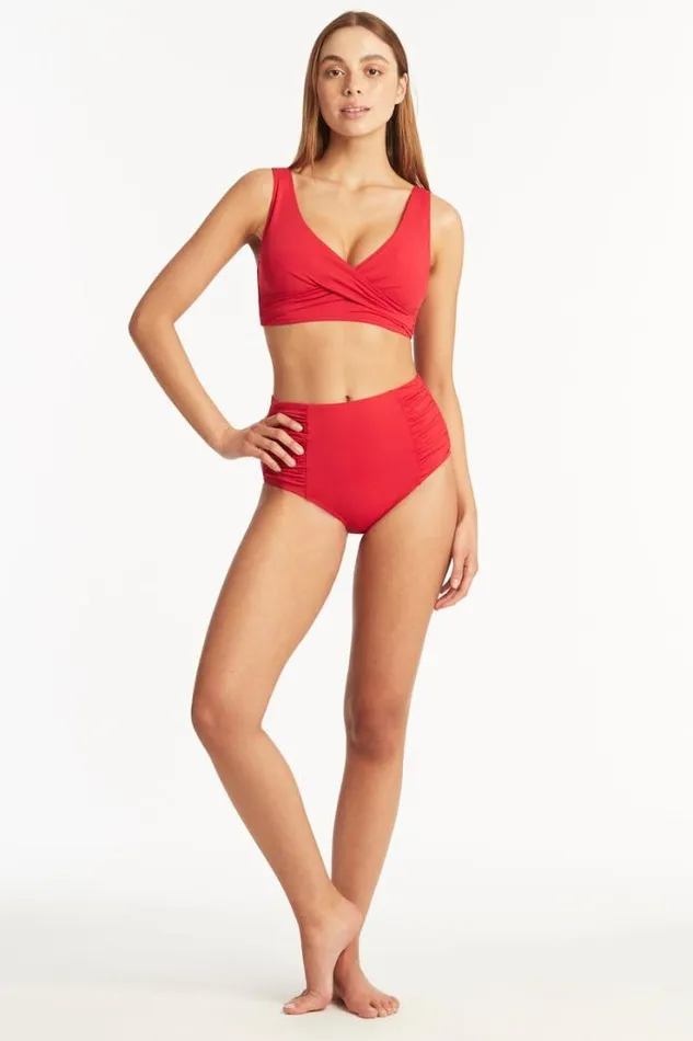 Eco Essentials High Waist Gathered Side Pant Eco Essentials Red Women Sea Level Bottoms