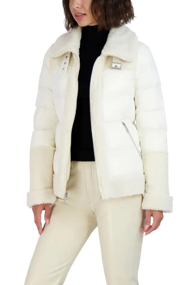 Elie Tahari Coats Tahari Faux Shearling Puffer Coat Cream 8211 Women