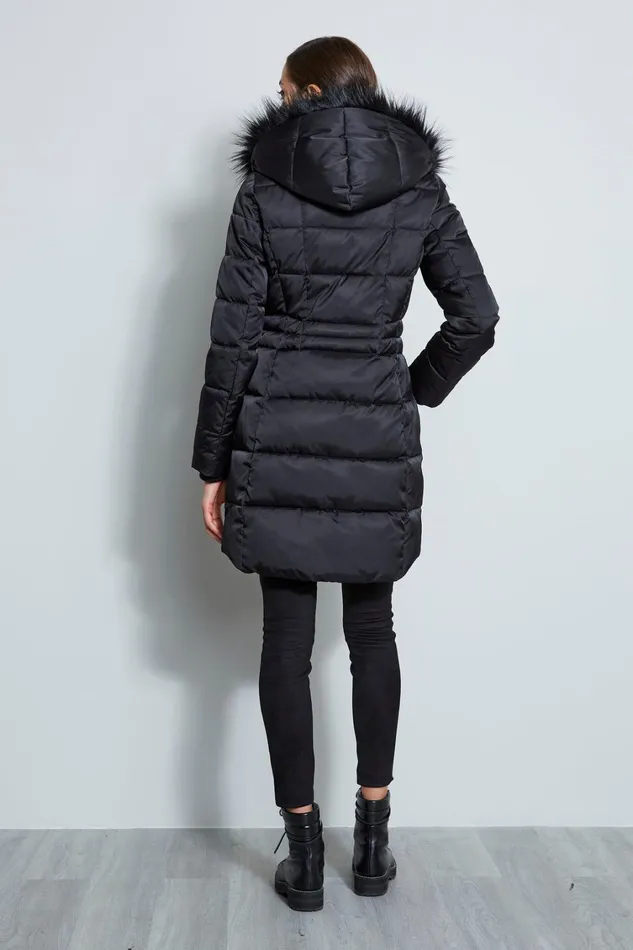 Elie Tahari Coats Tahari Stitched Faux Fur Hood Puffer Coat Black 8211 Women