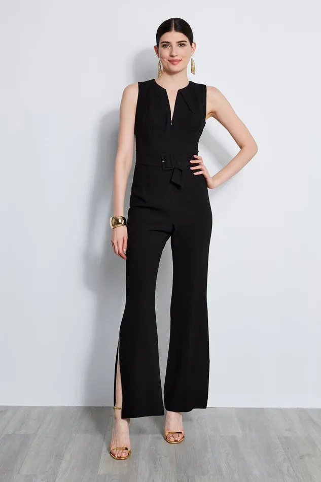 Elie Tahari Dresses and Jumpsuits Belted Slit Jumpsuit Black 8211 Women