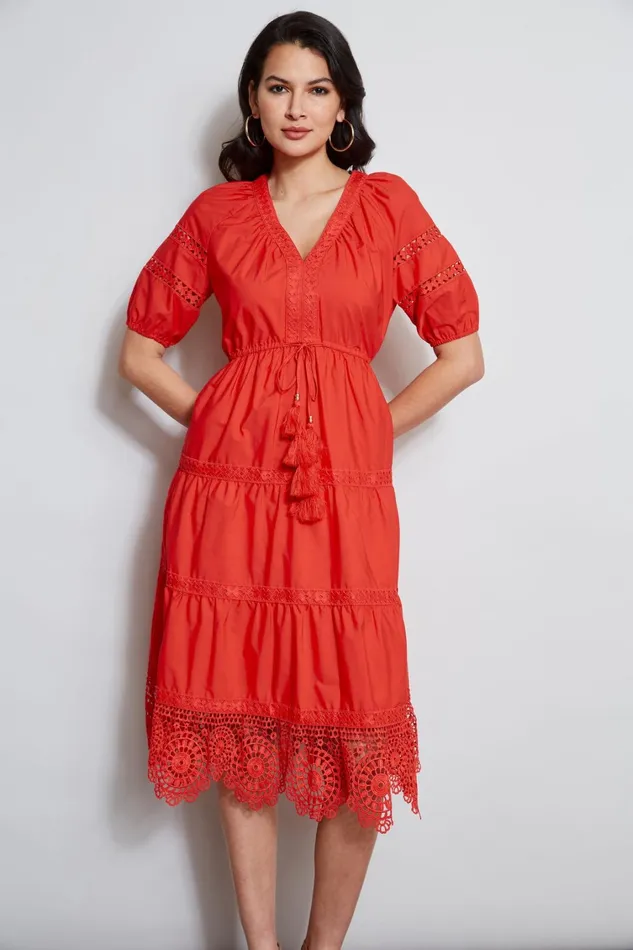 Elie Tahari Dresses and Jumpsuits Embroidered Short Sleeve Dress Cayenne 8211 Women