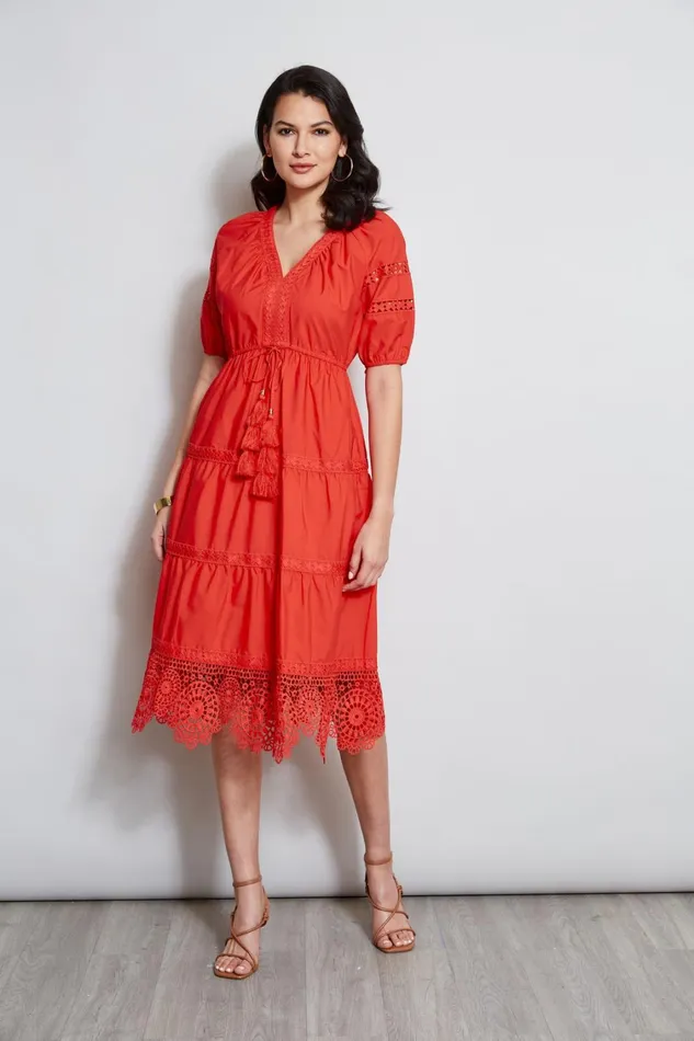 Elie Tahari Dresses and Jumpsuits Embroidered Short Sleeve Dress Cayenne 8211 Women