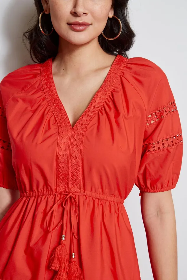 Elie Tahari Dresses and Jumpsuits Embroidered Short Sleeve Dress Cayenne 8211 Women